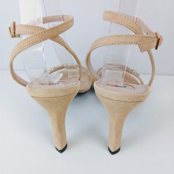 Escada SZ 38 Nude Leather Slingback Sandal With Rhinestone Embelishment NEW - Picture 6 of 9